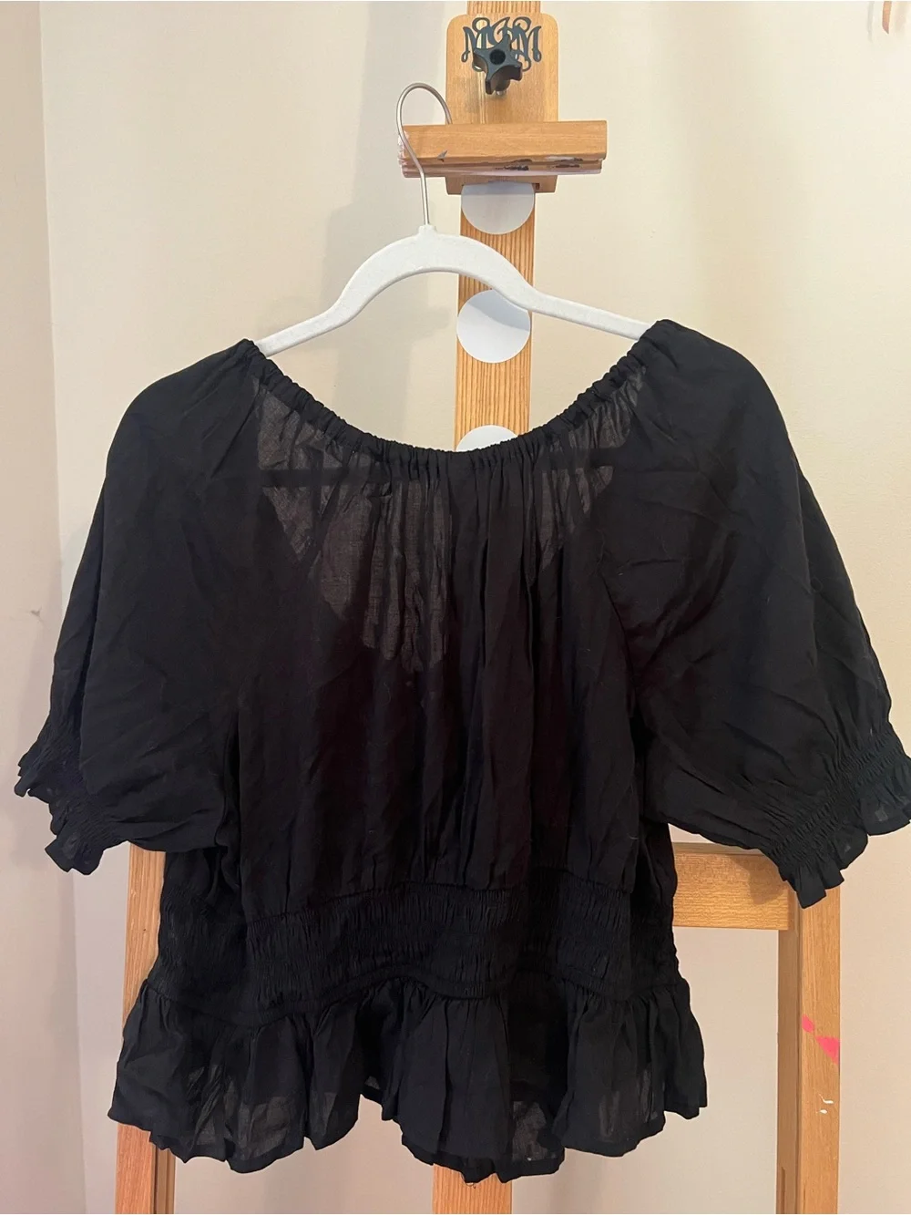 Old Navy Black Peasant Blouse with Ruffled Hem